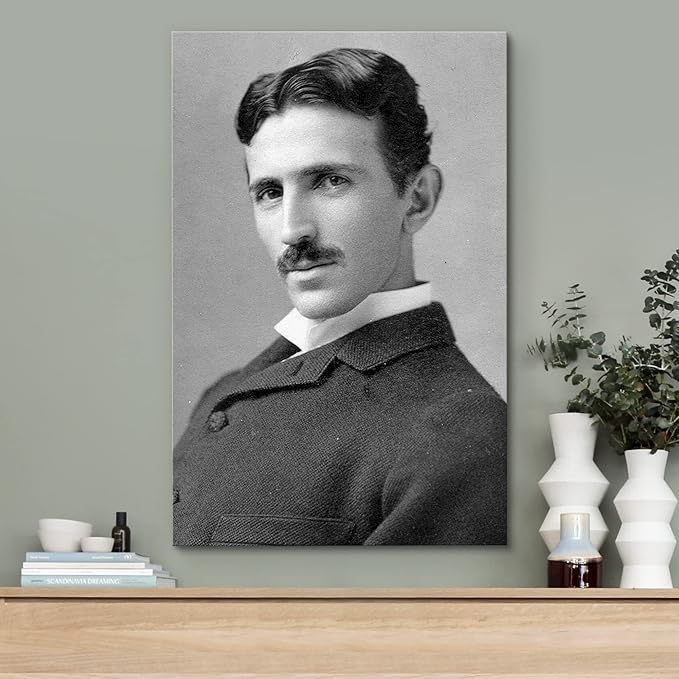 wall26 Canvas Print Wall Art Portrait of Nikola Tesla People Pop Culture Historical Realism Famous Closeup Colorful Multicolor Classical for Living Room, Bedroom, Office - 16"x24"