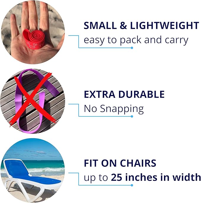 Towel Bands (6-Pack), Beach Pool & Cruise Chairs, Extra Durable, No Snapping, Cruise Ship & Beach Essentials, Great Alternative to Beach Towel Clips (3 Regular + 3 Glow in The Dark