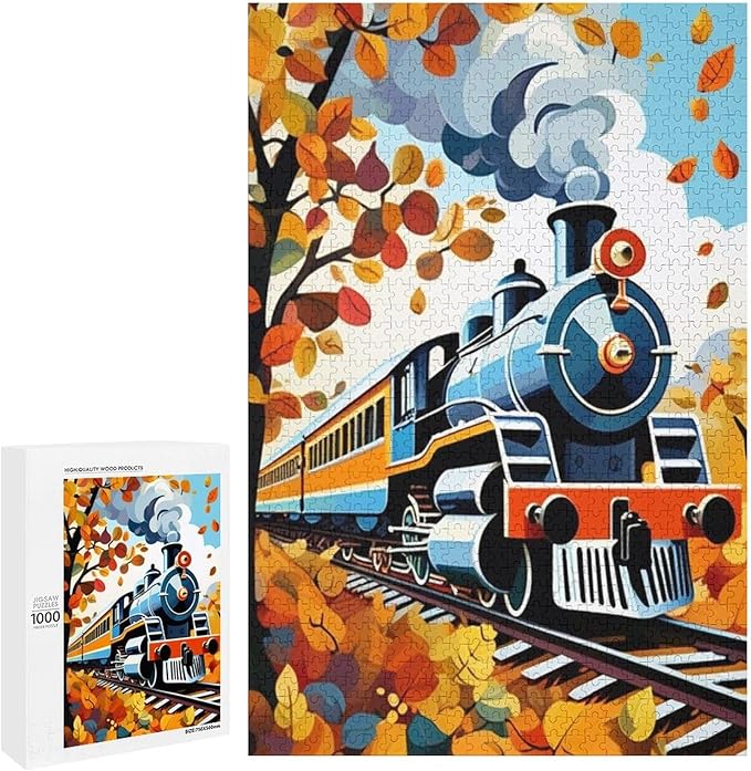 Puzzles for Adults 1000 Pieces Wooden Jigsaw Puzzle - Maple & Steam Train Theme Puzzle，Party Games，Family Toys，Educational Puzzles，Stress Relief Wooden Puzzle，Gifts for Family，Colleagues and Friends