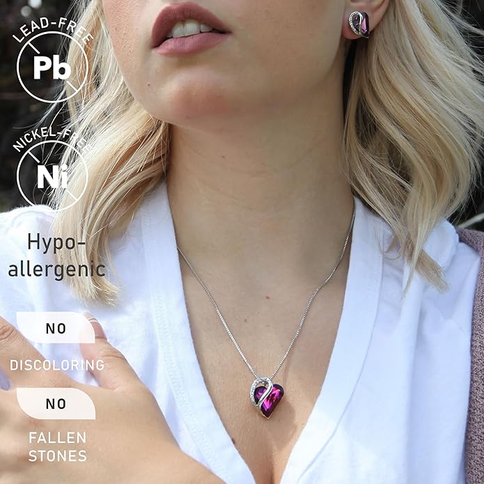 Leafael Valentine's Day Gift Necklaces for Women, Infinity Love Birthstone Heart Crystal Pendant, Birthday Anniversary Jewelry for Wife, Mom, and Her, Silver Plated, 18" + 2" Adjustable Chain
