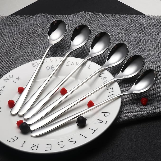 Buyer Star 8-Inch Long Handle Iced Tea Spoons, Ice Cream Spoon, Stainless Steel Cocktail Stirring Spoons, Set of 8 (Silver)