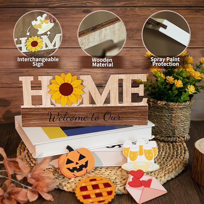 48 Pcs Christmas Tiered Tray Decor Interchangeable Seasonal Home Decor Wooden Signs 17 Themes Thanksgiving Tiered Tray Decorations Set Year Round Holiday Decoration for Home