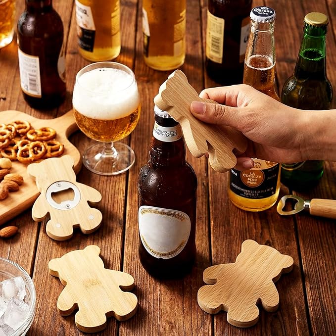 Vesici 24 Pcs Magnetic Bottle Opener 2.5" DIY Bamboo Bear Shape Baby Shower Bottle Opener Favors Wooden Beer Openers Fridge Refrigerator Magnet Gift for Baby Shower Guests Wedding Party Souvenirs
