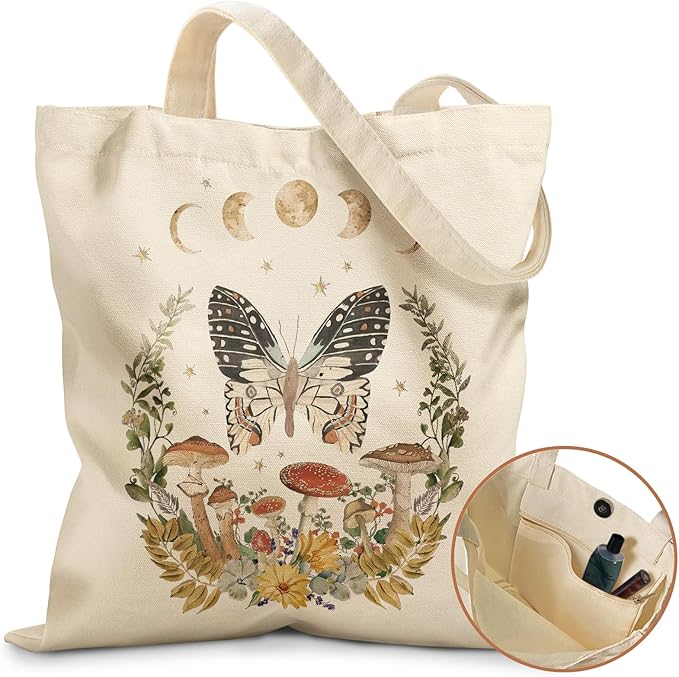 Miss Adola Aesthetic Tote Bag for Girls - with Magnetic Buckle and Zipper Inner Pocket for Women Lady Canvas Cotton Tote Bag