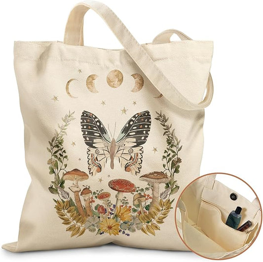 Miss Adola Aesthetic Tote Bag for Girls - with Magnetic Buckle and Zipper Inner Pocket for Women Lady Canvas Cotton Tote Bag