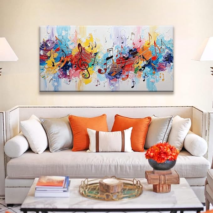 Suconvng Abstract Wall Art For Living Room Painting Modern Canvas Art Wall Decor Colorful Musical Note Abstract Wall Decor Prints Artwork For Bathroom Kitchen Office Decoration 24"X 48"