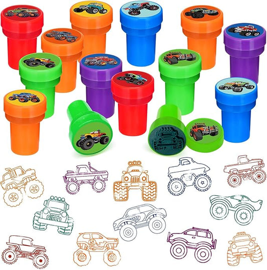 Cinrobiye 24 PCS Monster Truck Party Stampers，Truck & Car Birthday Favors, Hot Wheels Party Supplies, Classroom Rewards, Carnival Prizes, Goodie Bag & Pinata Fillers for Boys Girls