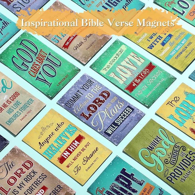 Blosssound 60 Pcs Inspirational Christian Magnets with Bible Verses Religious Refrigerator Magnet Motivational Quotes Fridge Scripture Positive Gifts for Home Office School Locker Decor(Retro)
