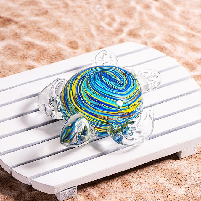 QFkris 6" Hand Blown Glass Sea Turtle Figurine, Crystal Ocean Creatures Statue, Glass Turtle Sculpture for Home Decor, Birthday Present, for Women