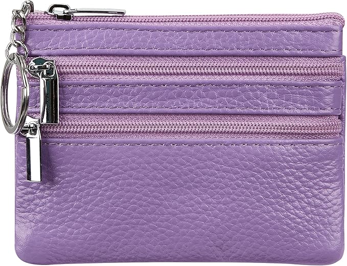 Women's Genuine Leather Coin Purse Mini Pouch Change Wallet with Keychain