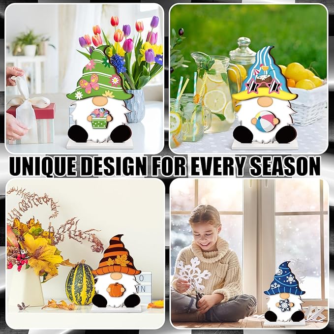 Blulu 34 Pcs Christmas Interchangeable Wooden Gnome Decor DIY Holiday Christmas Seasonal Tiered Tray Decoration Gnomes with Magnet Pieces Welcome Sign for Xmas Holiday Decorations (Stylish)