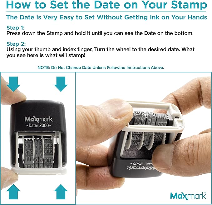 MaxMark Dater 2000, Self Inking Small Date Stamp with Dry Pad, No Ink