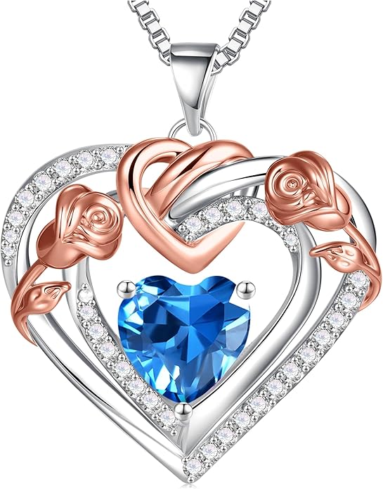 JKK Valentines Day Gifts for Mom - S925 Sterling Silver 12 Month Birthstone Necklaces Valentine's Day Mothers Day Birthday Christmas Gifts for Women Wift Mom
