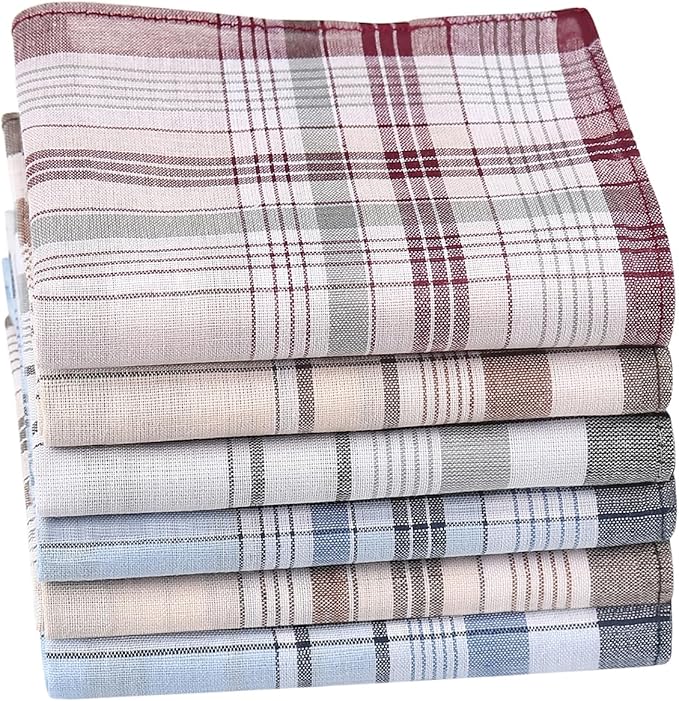 HOULIFE Handkerchiefs for Men, Soft Cotton Mens Handkerchief with Striped Pattern Classic Hankies for Men in Assorted Color
