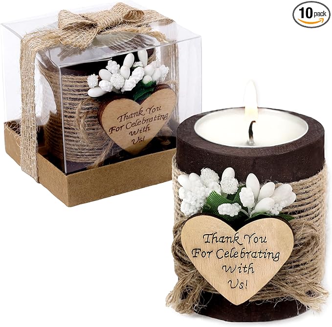10 Piece Set of Wooden Tealight Candle Holders, Wedding Favors for Guests,Party Candle Favors, Guest Return Favors, Bridal Shower Favors for Guests.(Dark Brown)