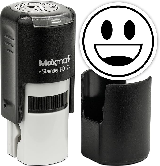 MaxMark Round Self Inking Emoji Stamp - Smiling - Black Ink