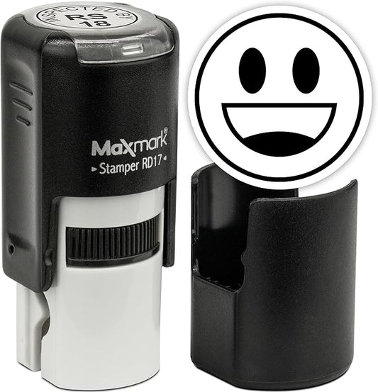 MaxMark Round Self Inking Emoji Stamp - Smiling - Black Ink