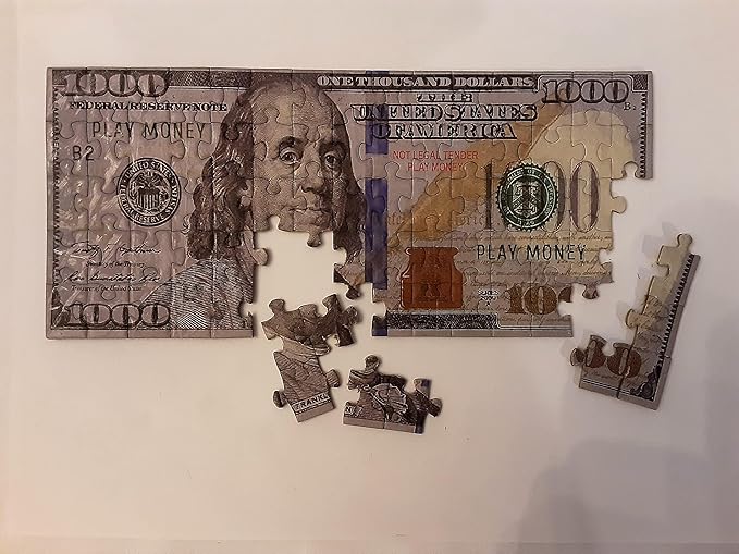 Dollar Bill Copy Money Puzzles - Adults Educational Kids Money Puzzle Souvenir Gift for Christmas Birthday Party Favor Mini Jigsaw Puzzle 9 x 4 in. (1000)