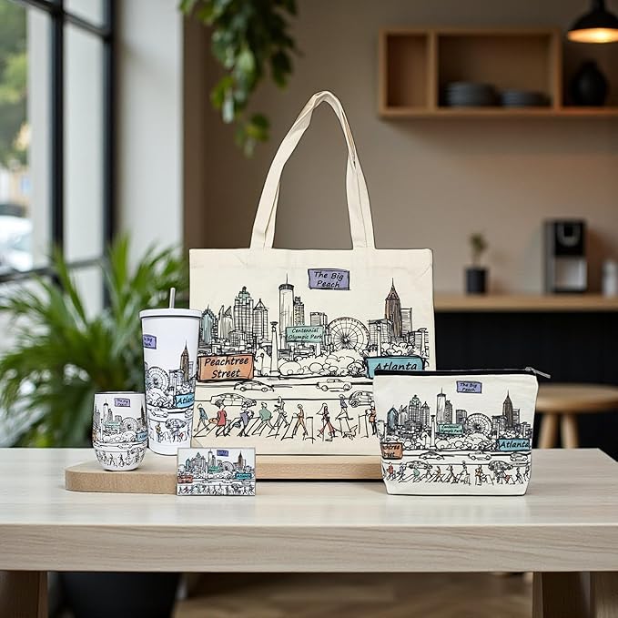 Cities Around the World Artwork Cosmetic Bag Series – Designed in USA, Travel Makeup Bag with Zipper, Souvenir Gift for Women, Artwork Organizer for Purse or Toiletry (Atlanta)