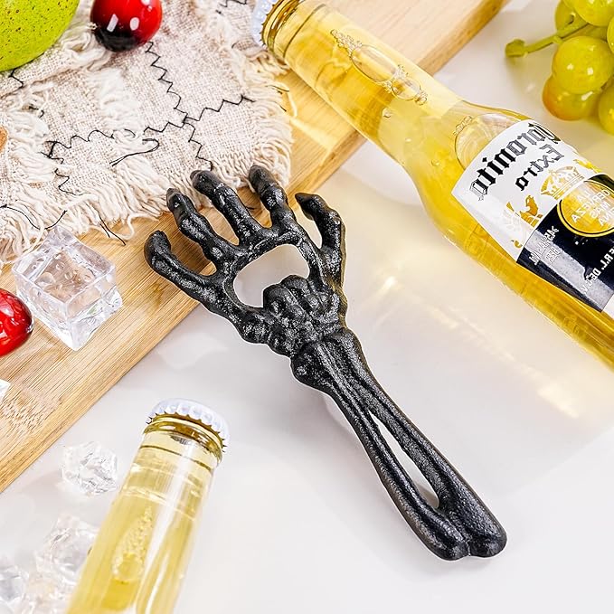 Sungmor Cast Iron Skeleton Hand Bottle Opener - Heavy Duty Vintage Gothic Bar Accessory, Wall Mount Black Skull Hand for Beer & Soda Bottles, Halloween Party Novelty Décor