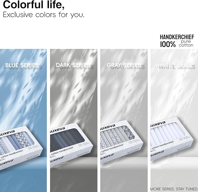 Gifts Cotton Handkerchiefs 100% Soft Cotton 12-Pack White handkerchif and Blue cotton handkerchief for Men and Women