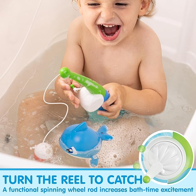 JOYIN Bath Fishing Toy Set for Toddlers - Magnetic Toy with Fishing Rod, Spinning Octopus and Starfish, Wind-up Shark and Turtle - Sensory Development for Infants