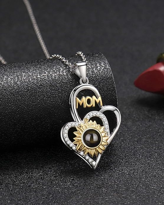 SUPHELPU Personalized Mother's Day Gifts for Mom From Daughter - Custom Photo Necklace With Picture Inside - Projection Necklace for Mom - Memorial Gift