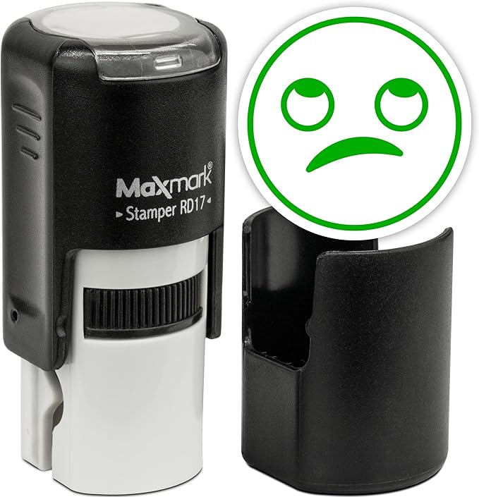 MaxMark Round Self Inking Emoji Stamp - Rolling Eyes - Green Ink