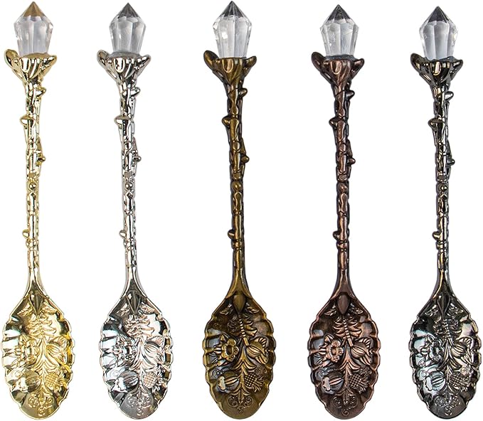 AUEAR, Retro Crystal Antique Alloy Spoon Coffee Tea Dessert Mini Ice Cream Decorative Spoons Set for Home Office (5 Pack)