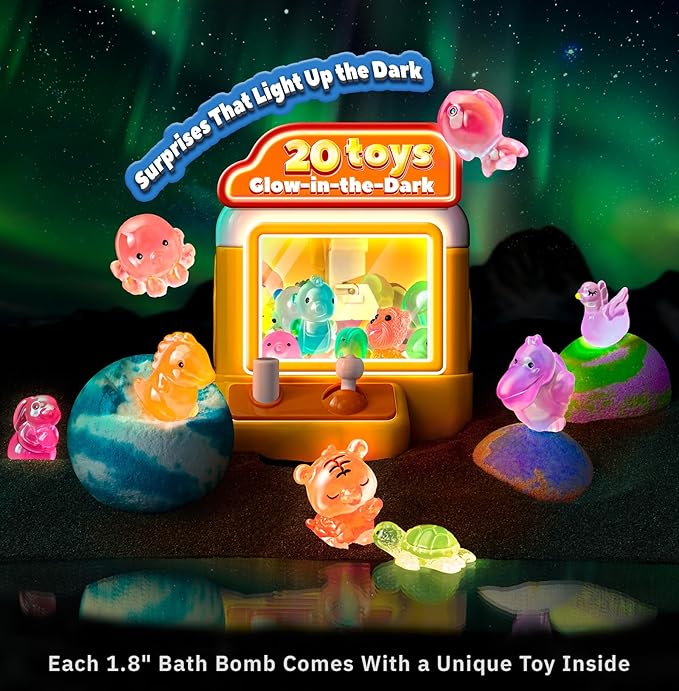 Bath Bombs for Kids with Surprise Inside, 20 Pack Handmade Bath Bomb Gift Set with Glow-in-The-Dark Toys, Fizzy Bath Balls for Fun, Great Christmas Gift or 2025 Advent Calendar for Boys & Girls