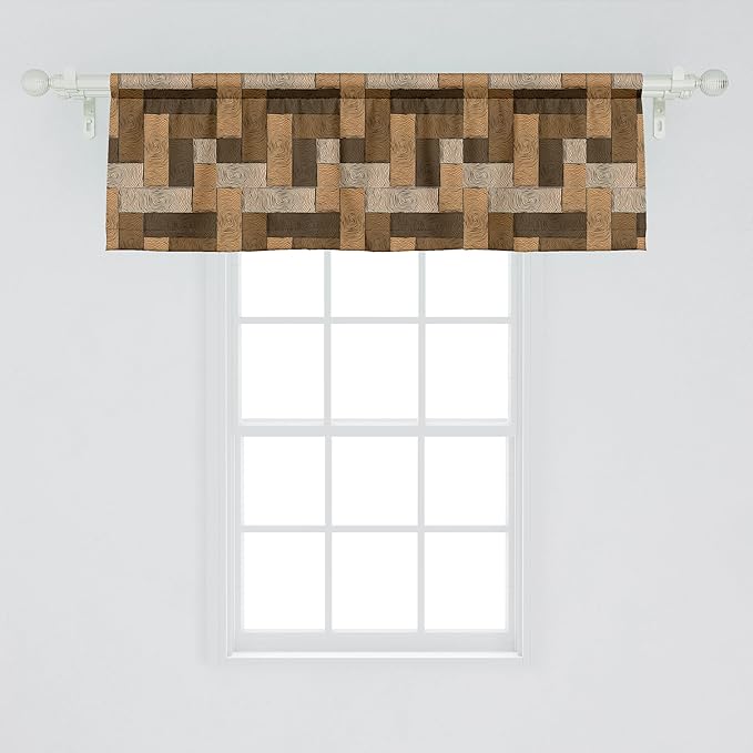 Ambesonne Chocolate Window Valance, Parquet Pattern in Wooden Style Geometric Design in Nature Inspired Art, Curtain Valance for Kitchen Bedroom Decor with Rod Pocket, 42" x 18", Beige Brown