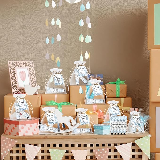 50 Sets Blue Flower Baby Shower Hand Cream Set, Hand Cream Favors for Guests Bridal Wedding Baby Shower Gift Bulk Travel Size Valentine's Gifts with Thank You Card & Organza Bags(blue flower)