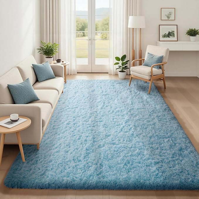 Ophanie 5x8 Light Blue Rugs for Living Room, Kids Nursery Rug Aesthetic, Playroom Area Rugs for Boys Girls Teen Home Decor, Fluffy Fuzzy Soft Plush Shaggy Bedside Floor Bedroom Carpet for Teen