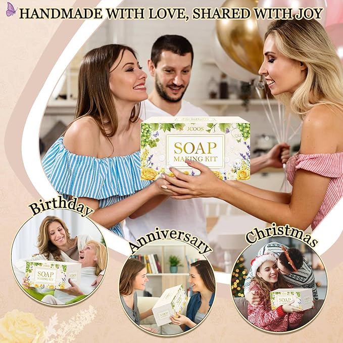 Soap Making Kit, JCOOS Soap Making Kit for Adults and Kids, Soap Making Supplies - Melt and Pour Soap Base, Soap Mold, Soap Colorant, Fragrances, Dried Flowers, Glitter, Kids Craft Diy Kits for Adults
