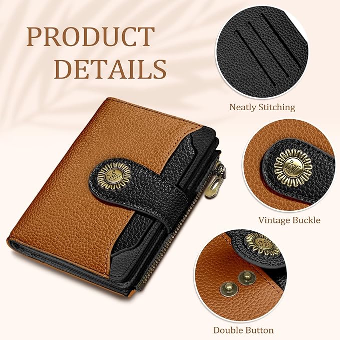 Small Wallet Women RFID Blocking Bifold, Credit Card Holder, Zipper Coin Pocket, PU Leather, Compact, Travel, 4 ID Window, 14 Card Slots, Cash Purse, Ladies Woman Female Girls