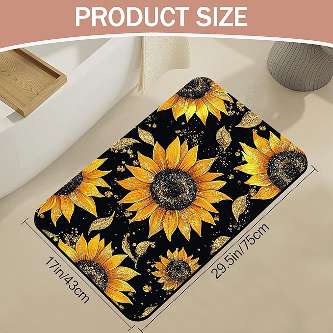 Glittering Sunflowers Bath Mat,Diatomaceous Earth Bath Mat,Rubber Backing Quick Dry Absorbent Washable Bathroom Rugs for Tub Non Slip 17"x29.5"