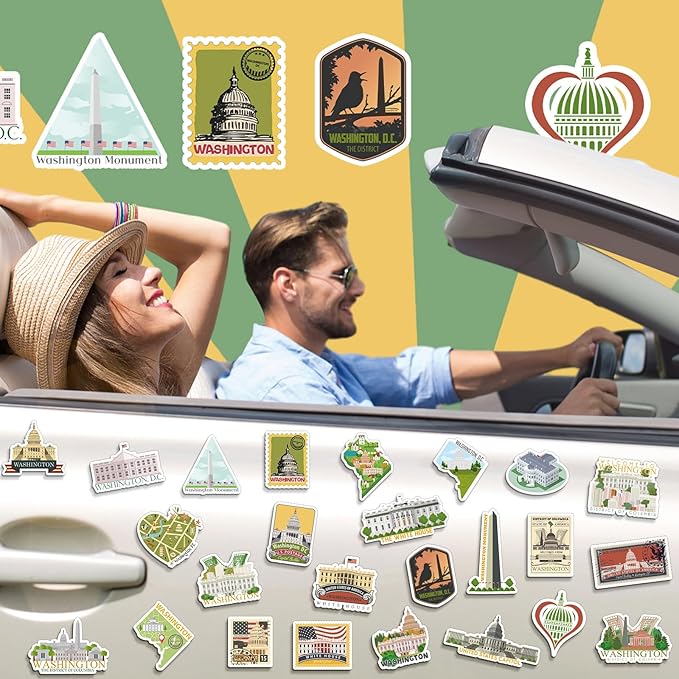 Konohan 30 Pcs Washington, D. C. Souvenirs Gifts Washington, D. C. Magnet for Refrigerator City Magnetic Refrigerator Stickers for Home Decoration