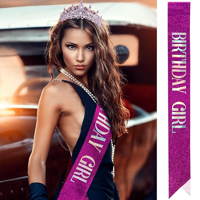 Velscrun Purple Crystal Birthday Tiara Crowns for Women Girls Elegant Princess Crown with Combs Birthday Girl Headband Sash Happy Birth Party Decorations Birth Hair Accessories