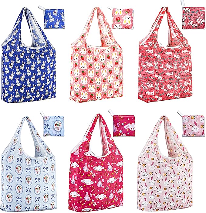 LOLOMLO 6 Pack Eco-Friendly Reusable Grocery Bags Lightweight Durable Washable Shopping Tote Foldable Outings Storage Pouch