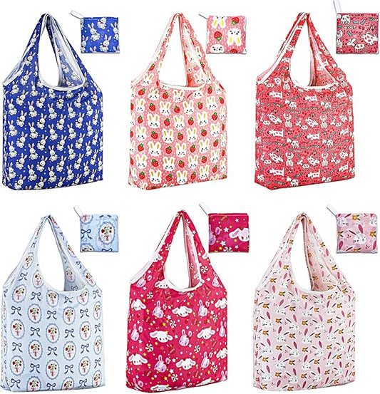 LOLOMLO 6 Pack Eco-Friendly Reusable Grocery Bags Lightweight Durable Washable Shopping Tote Foldable Outings Storage Pouch