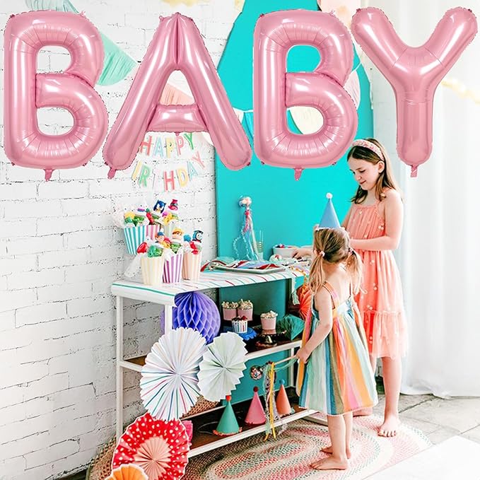 40 Inch Pastel BABY Balloon for Girls Baby Shower, Large Light Pink Foil Balloons Letters, Pearl Pink Mylar Alphabet Balloon Banner Sign for Gender Reveal Backdrop Party Decorations