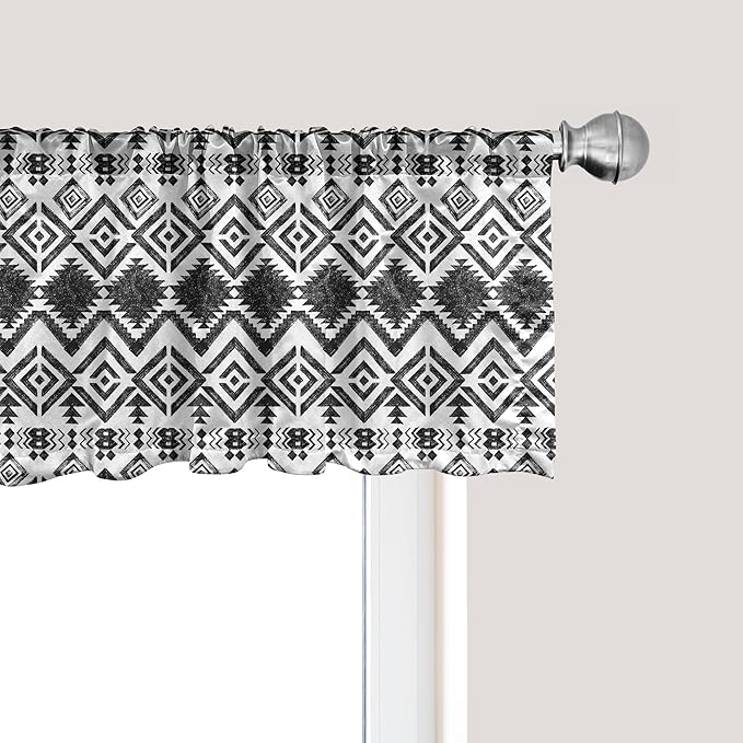 Ambesonne Tribal Window Valance, Black and White Hand-Drawn Tribal Sketched Mexican Aztec and Zigzags, Curtain Valance for Kitchen Bedroom Decor with Rod Pocket, 42" x 12", Dark Grey