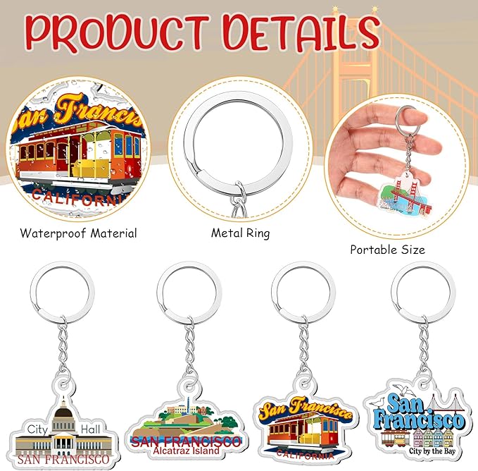 Landical 18/54Pcs Acrylic US Keychain Bulk USA City States Key Ring Florida California Chicago San Francisco Gift Souvenir