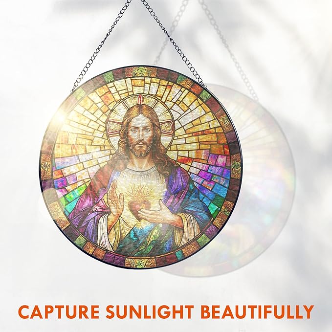 FLAGWIX Christian Gifts for Women Faith - Stained Glass Window Hanging 10 in - Birthday Catholic Religious Gifts, Suncatchers Windows Hanging, Spiritual Suncatcher Home Garden Decor