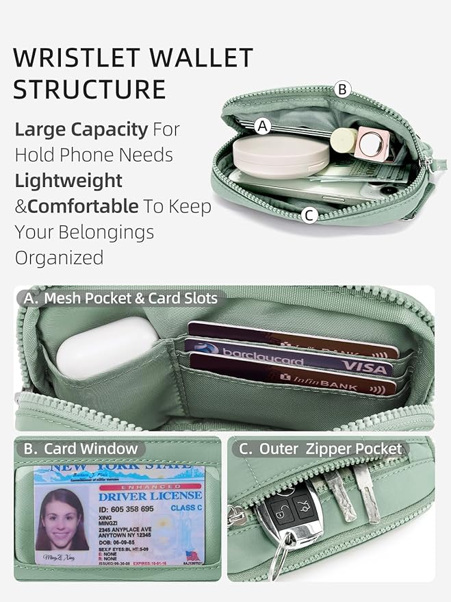 WESTBRONCO Wristlet Wallets for Women Nylon Quilted RFID Wallet with 3 Zipper Purse for Travel