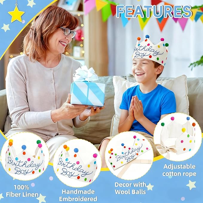 Personalized Hand Embroidered Crown, Customed Birthday Crowns for Kids Birthdays Party, Fit All Ages