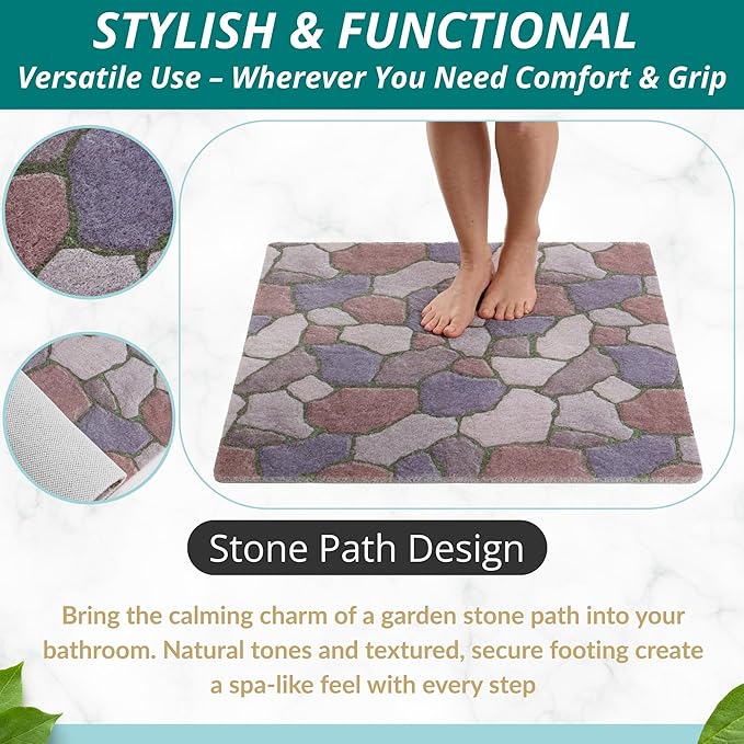 Square Shower Mat - Non Slip Shower Mats for Inside Shower - Extra Large 31x31 Shower Floor Mat Non Slip - Square Bath Mat for Shower - Secure Anti Slip Loofah Shower Bath Mat (31x31 Stone Path)