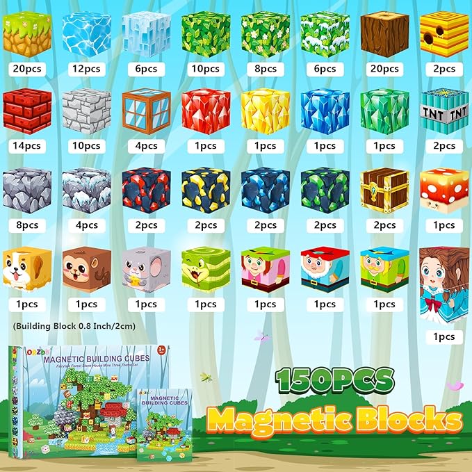150PCS Magnetic Blocks, Magnet Cubes Building Blocks Toddler Travel Toys for 3-5 5-7 8-13 Year Old Boys Girls, Montessori Sensory Kids Toys & Games, Kids Birthday Decorations Party Favors Gifts