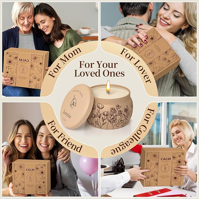 Scented Candles for Mom, 17.6oz Romantic Jar Candles for Women Girl Candle Set, 120H Burning, Soy Candle for Home Scented, Valentine, Birthday, Lavender | Vanilla | Rose & Sandalwood | Jasmine -4 Pack