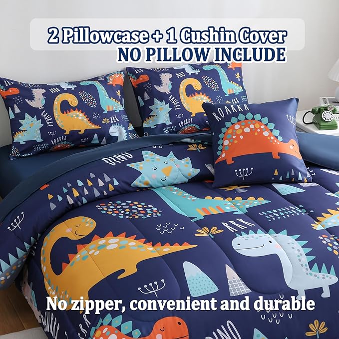 6 Pcs Bed in A Bag Full Comforter Set for Boys Girls, Dinosaur Comforter, Dinosaur Bedding Sets with Sheets for Kids
